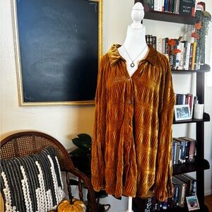 Free People Gold Velvet Button Up